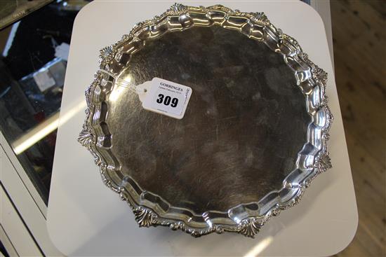 1930s silver salver, 18 oz.(-)